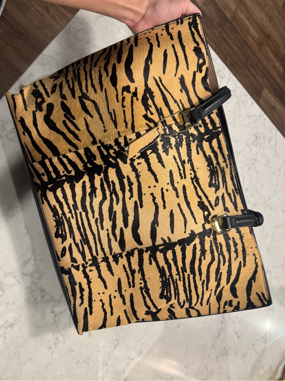ANTONIO MELANI Black and Tan Tiger-Print Purse